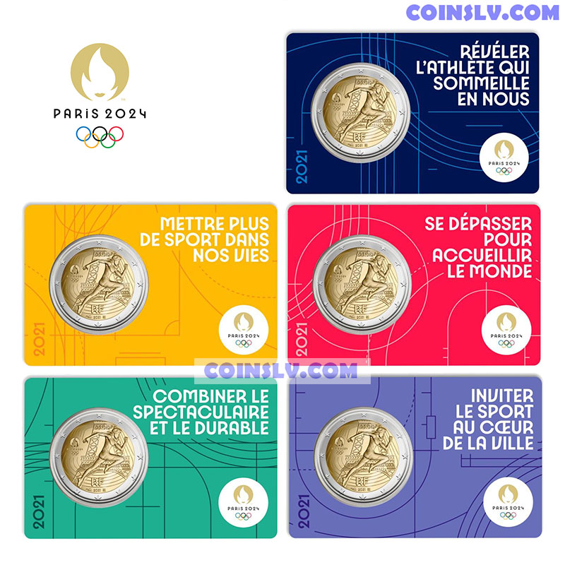 2 Euro France 2021 "Olympic Games Paris 2024" (5 Coincard Set)